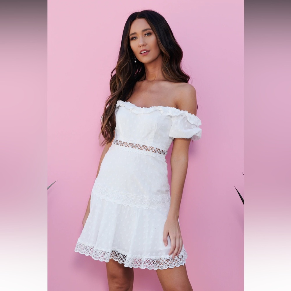 Nanamacs white ruffle mini dress